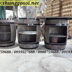 bàn thùng gỗ trang trí màu giả cổ có ngăn bên trong
