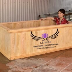 bồn tắm góc gỗ hình chữ nhật cao cấp