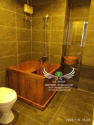 bồn tắm góc gỗ pơ mu