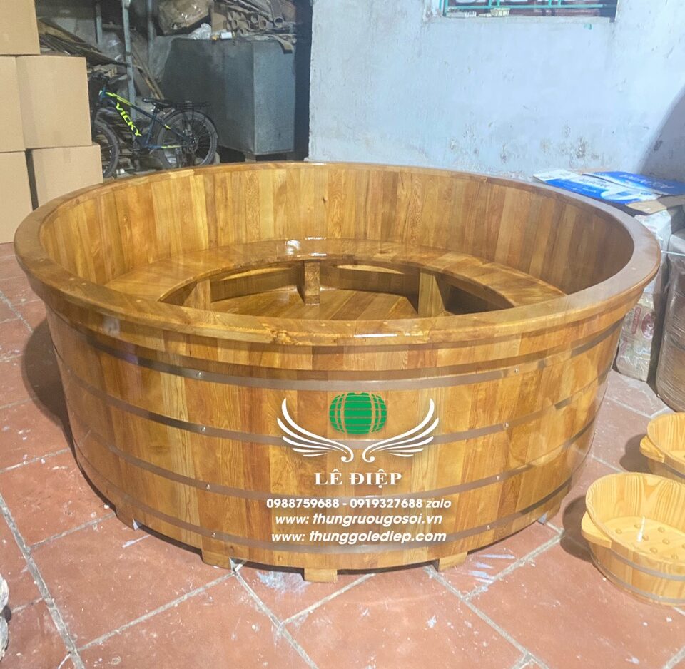thùng tắm gỗ gia đình bồn tắm gỗ resort